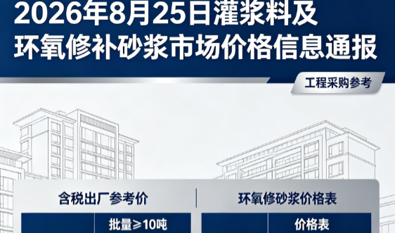 前锋2026年8月25日灌浆料及环氧修补砂浆市场价格信息通报